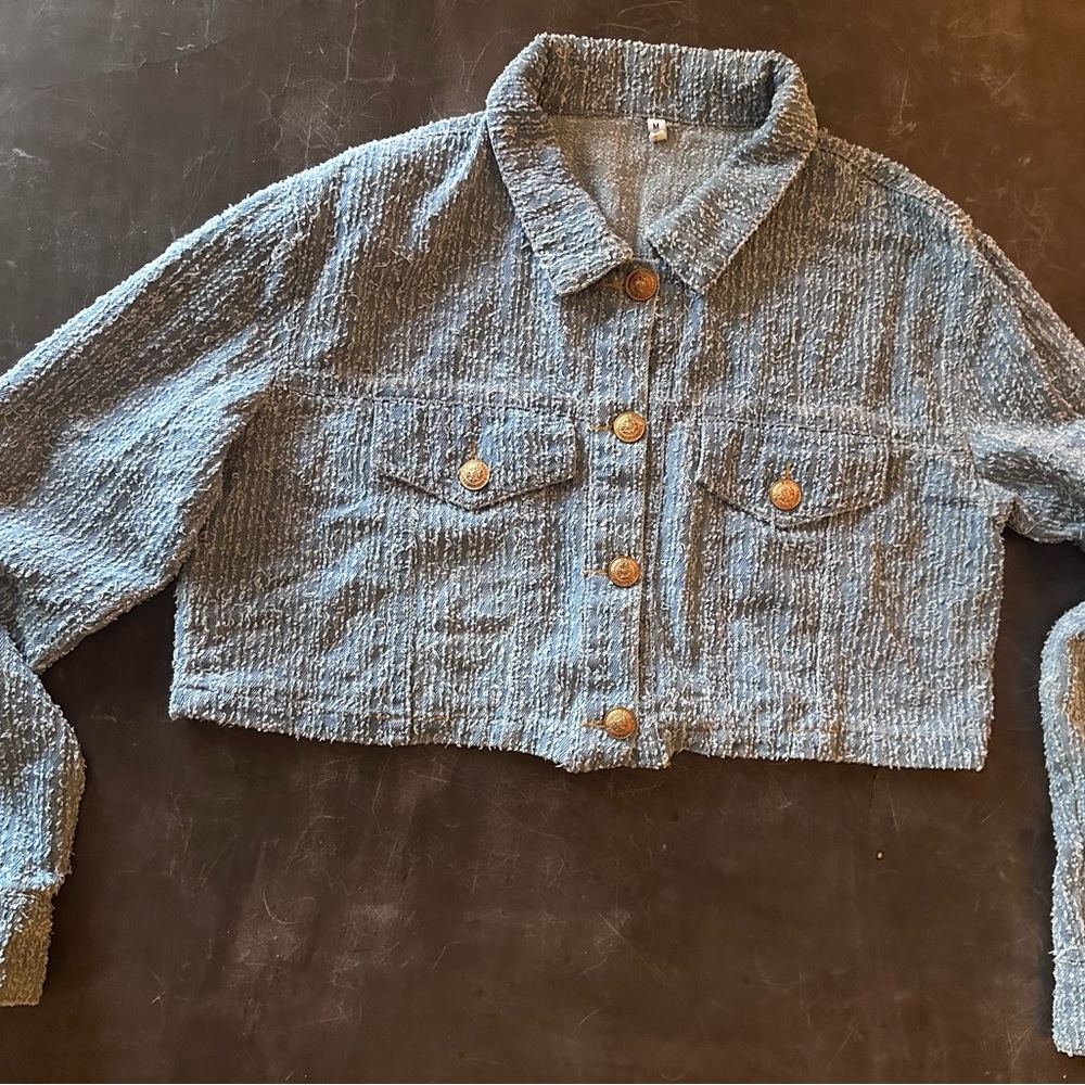 Denim Textured Cropped Jacket
